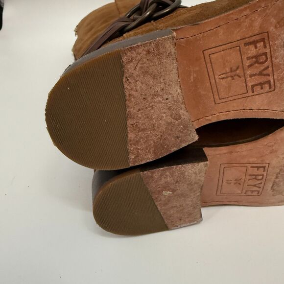 Frye Shirley Multi Strap Tall Harness Boot Brown Suede Leather Western Size 5.5 - Picture 14 of 16